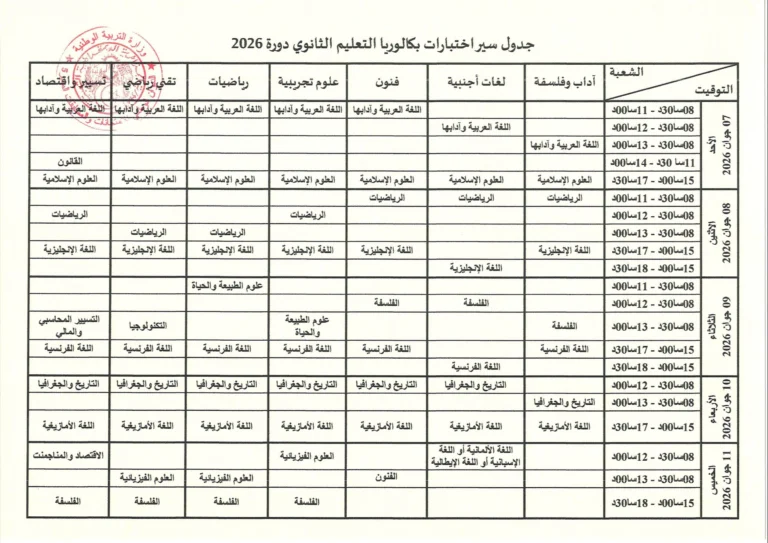 رزنامة امتحانات بكالوريا التعليم الثانوي- BAC في الجزائر دورة جوان 2026